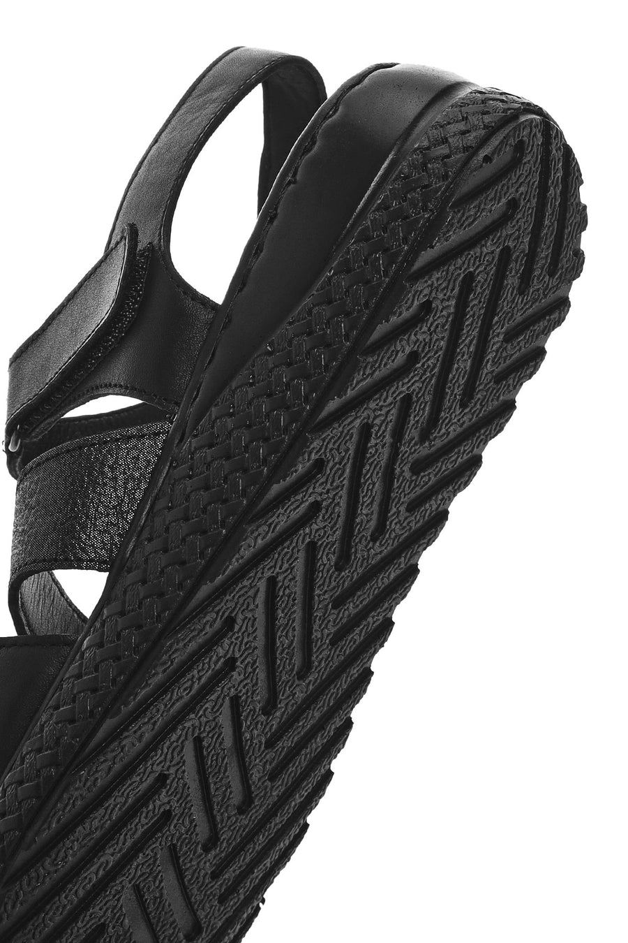 Women's Black Ankle Strap Chunky Sole Leather Comfort Sandals