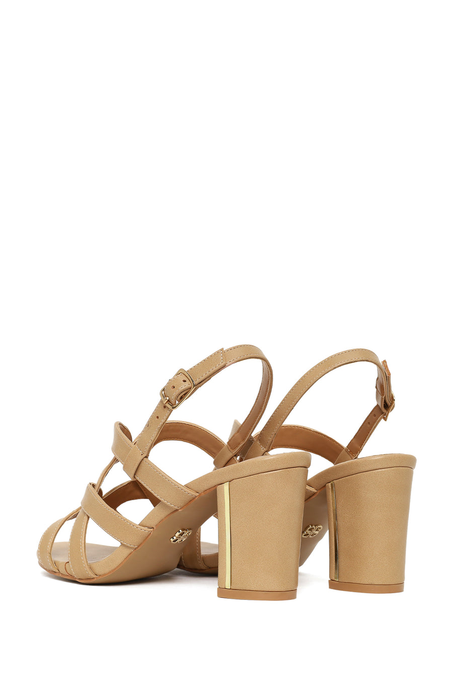 Woman Beige Ankle-Buckle Chunky-Heel Sandals