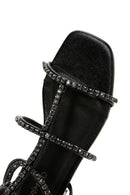 Women's Black Stone Flat Sandals | Derimod