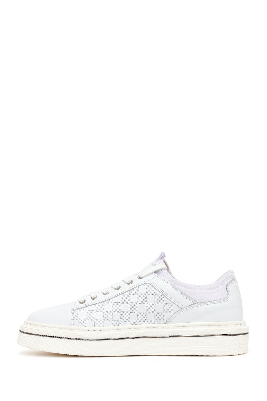 Male White Lace-Up Leather Sneaker