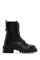 Women's Black Leather Zippered Boots | Derimod