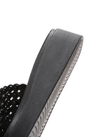 Women's Black Stone Wedge Heeled Slippers | Derimod