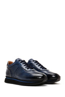 Men's Navy Blue Leather Thick Soled Sneaker | Derimod