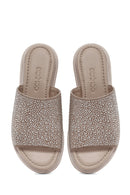 Women's Beige Stone Leather Slippers | Derimod