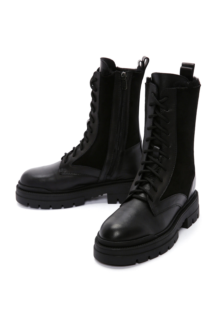 Women's Black Leather Zippered Boots