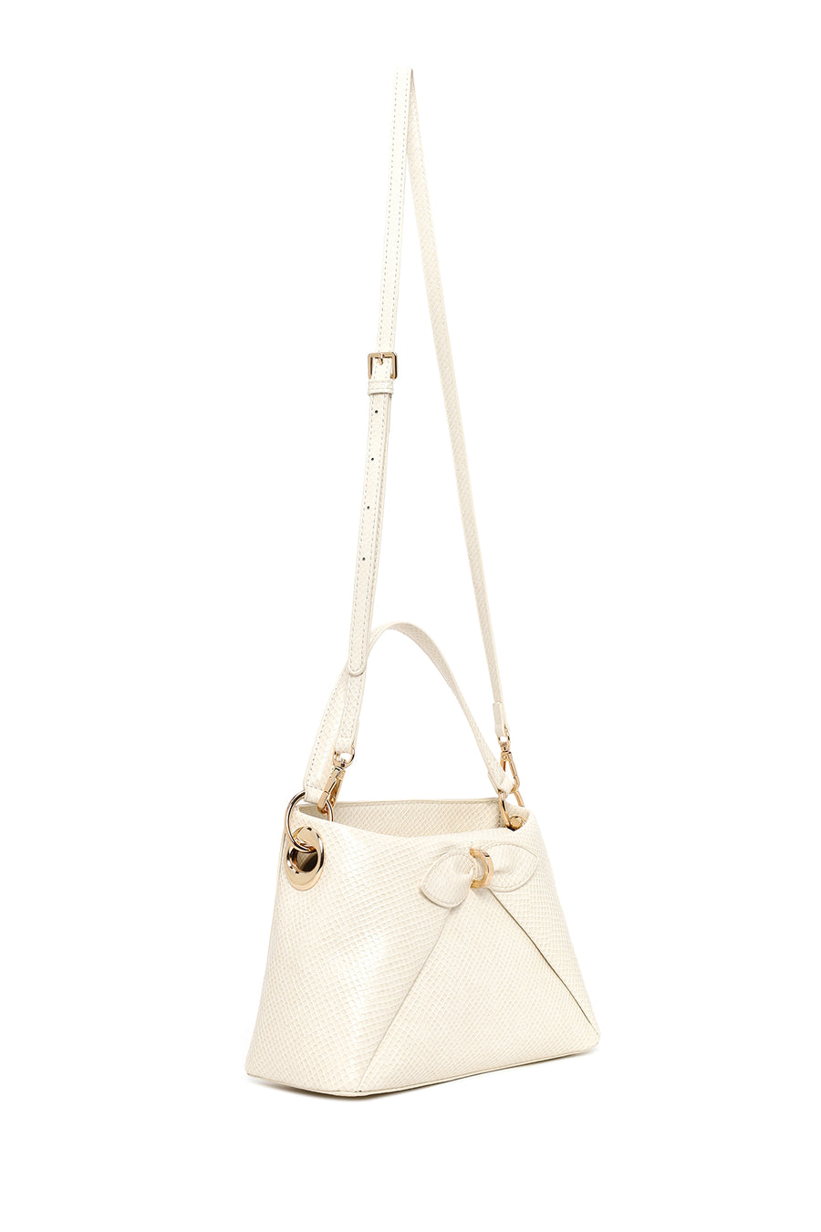 Woman Cream Long Strap Snake Patterned Mini Shoulder Bag