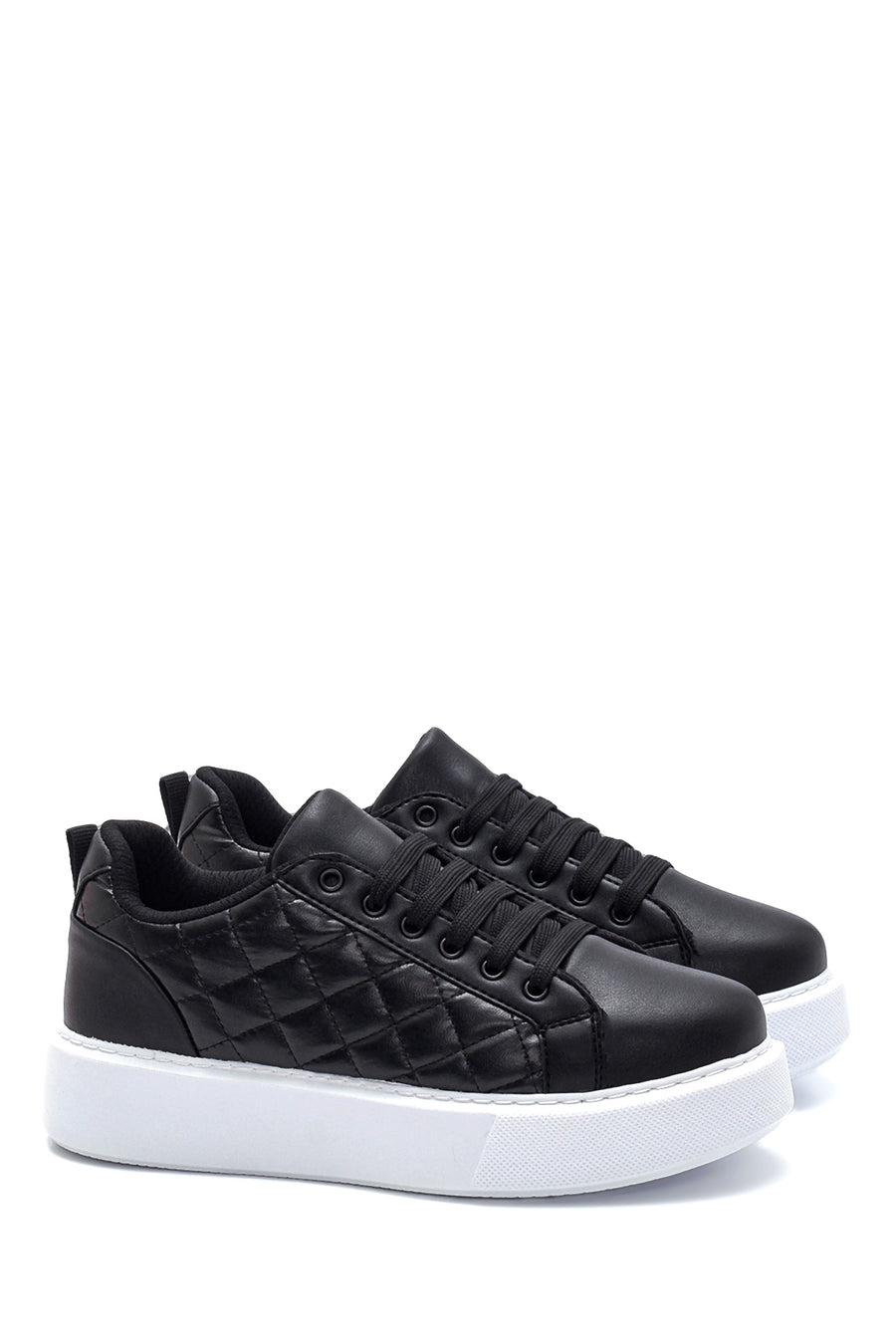 Women's Black Quilted Thick Sole Quilted Sneaker