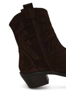 Woman Brown Chunky Heeled Suede Leather Cowboy Boots | Derimod