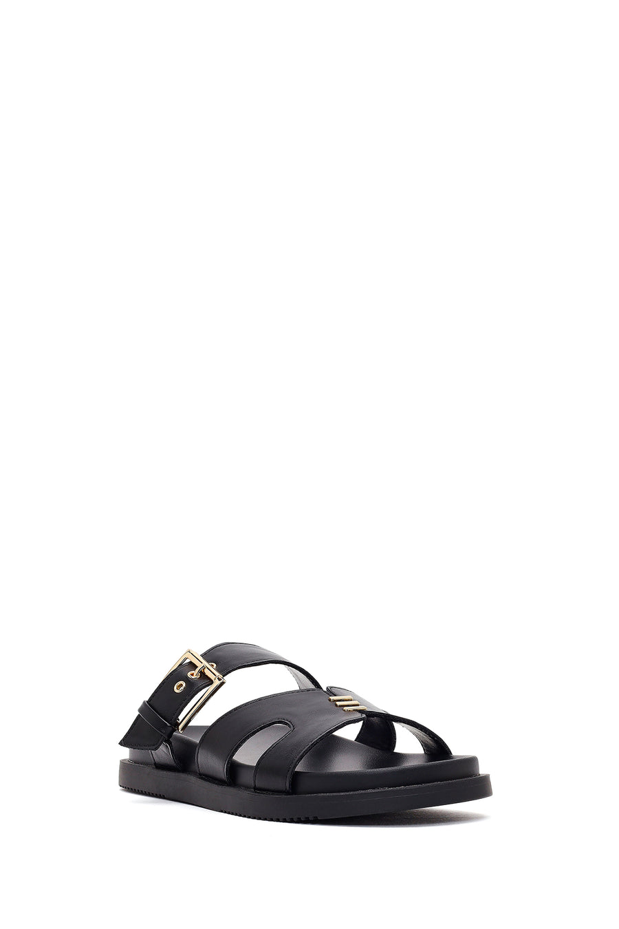 Women's Black Buckled Slippers