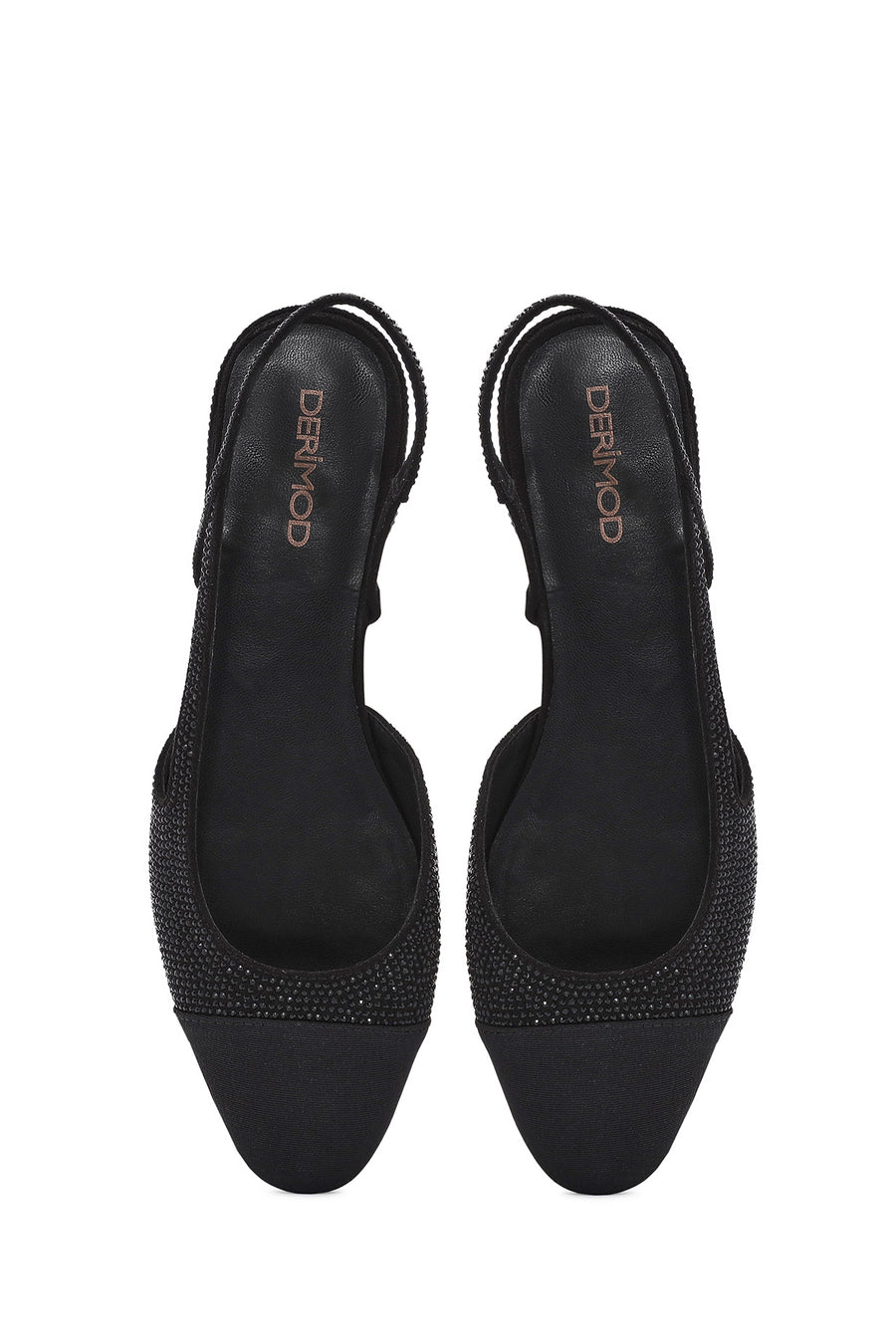 Women's Black Open Back Stoned Ballerinas