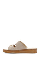 Women's Beige Buckle Suede Leather Slippers | Derimod