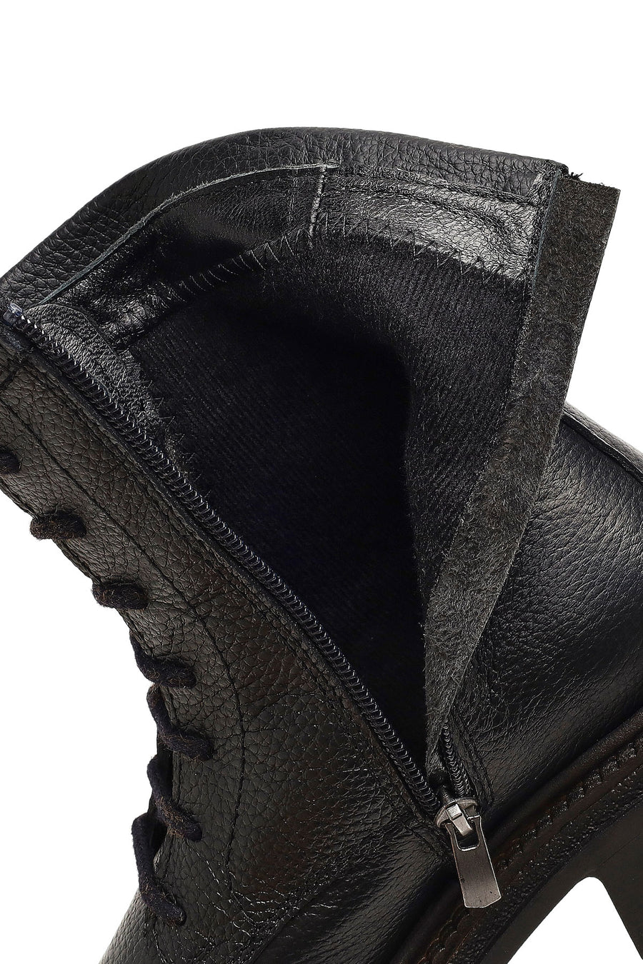 Woman Black Zip Closure Leather Combat Boots
