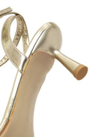 Women's Gold Ankle Buckle Thin Heel Metallic Sandals | Derimod