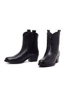 Women's Black Thick Heeled Leather Cowboy Boots | Derimod
