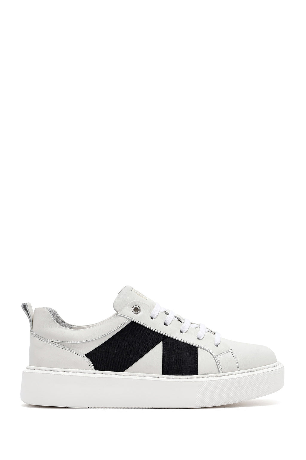 Erkek Beyaz Bağcıklı Kalın Tabanlı Deri Sneaker