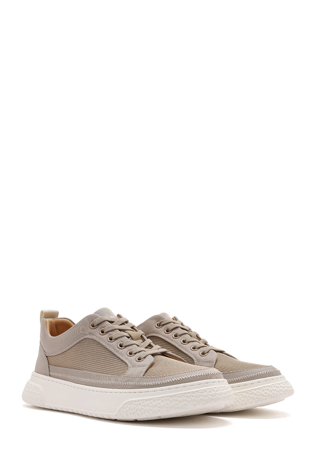 Erkek Bej Bağcıklı Kalın Tabanlı Sneaker