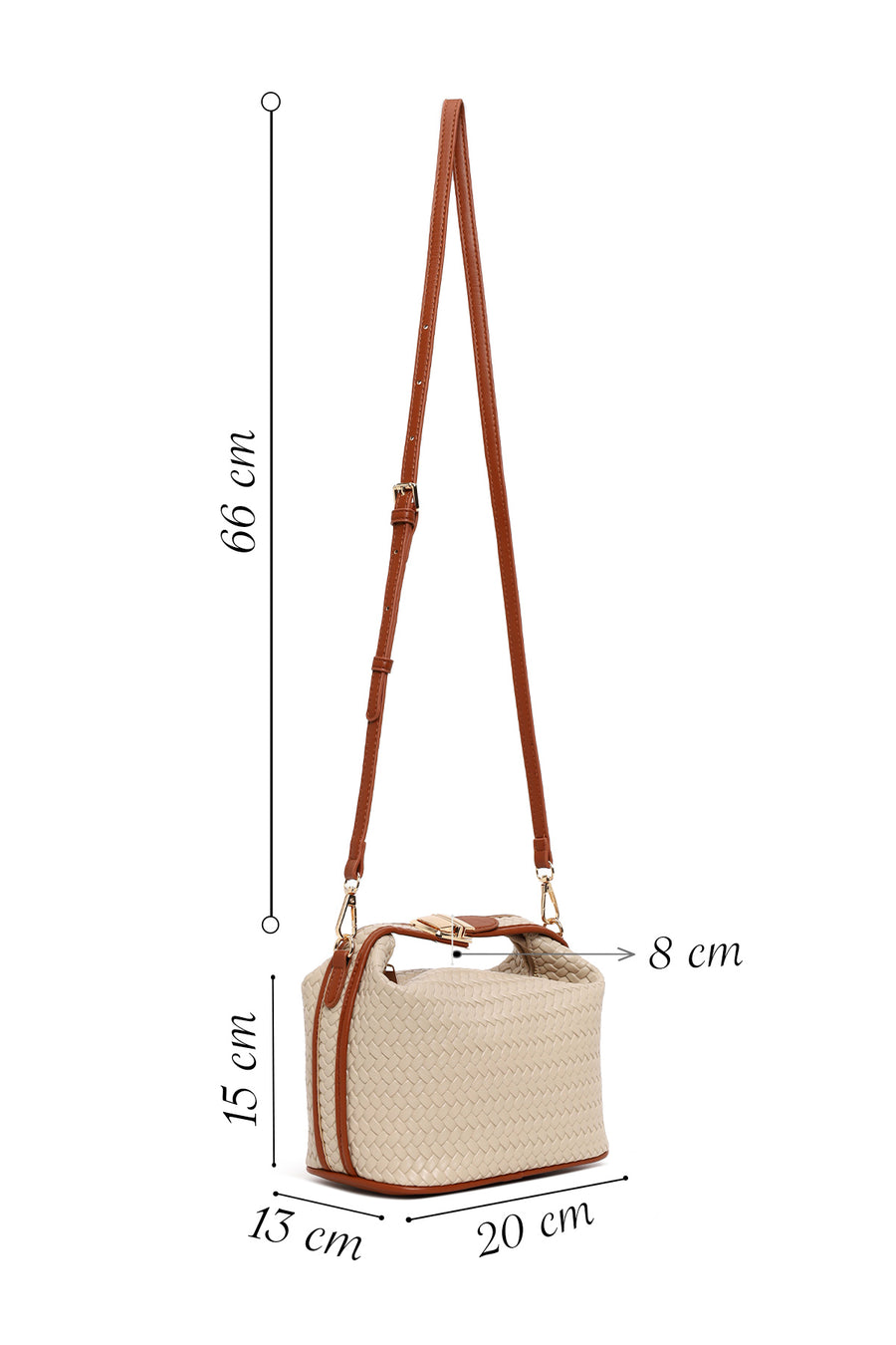 Woman Beige Long-Strap Knitted Shoulder Bag
