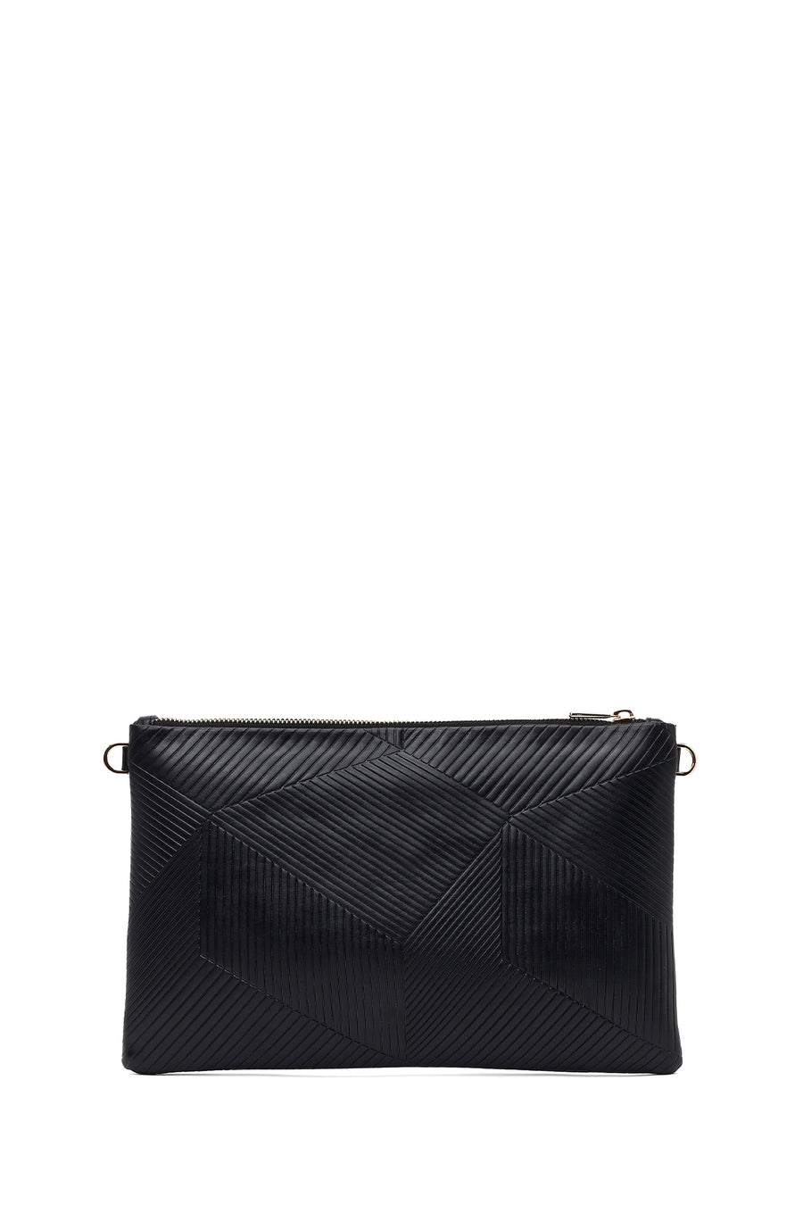 Woman Black Chain-Strap Patterned Clutch Bag