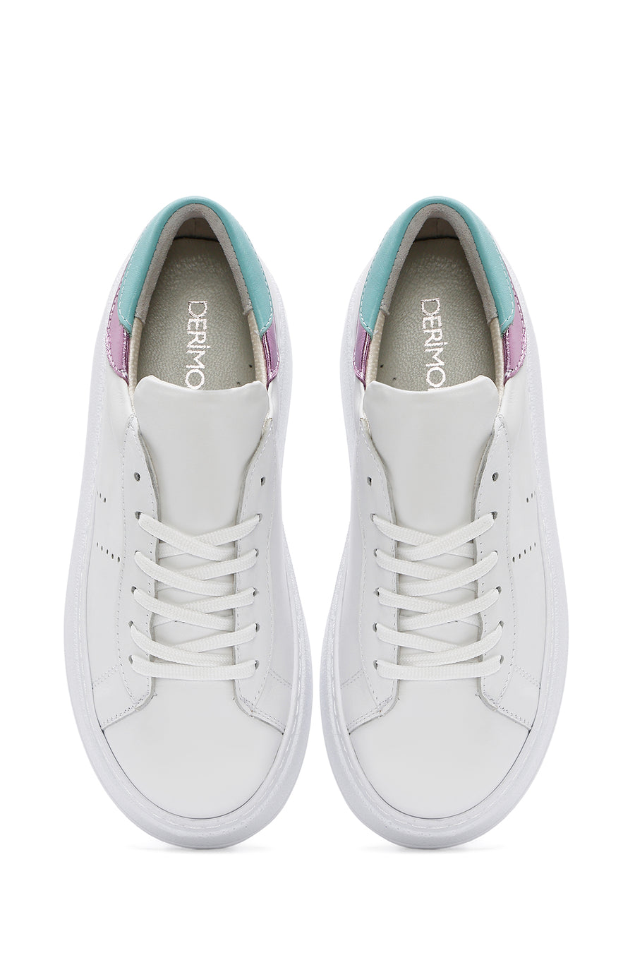 Women's White Lace-up Thick-Sole Leather Sneaker