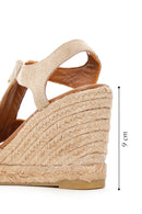 Women's Beige Zippered Wedge Heels Suede Leather Espadrilles | Derimod