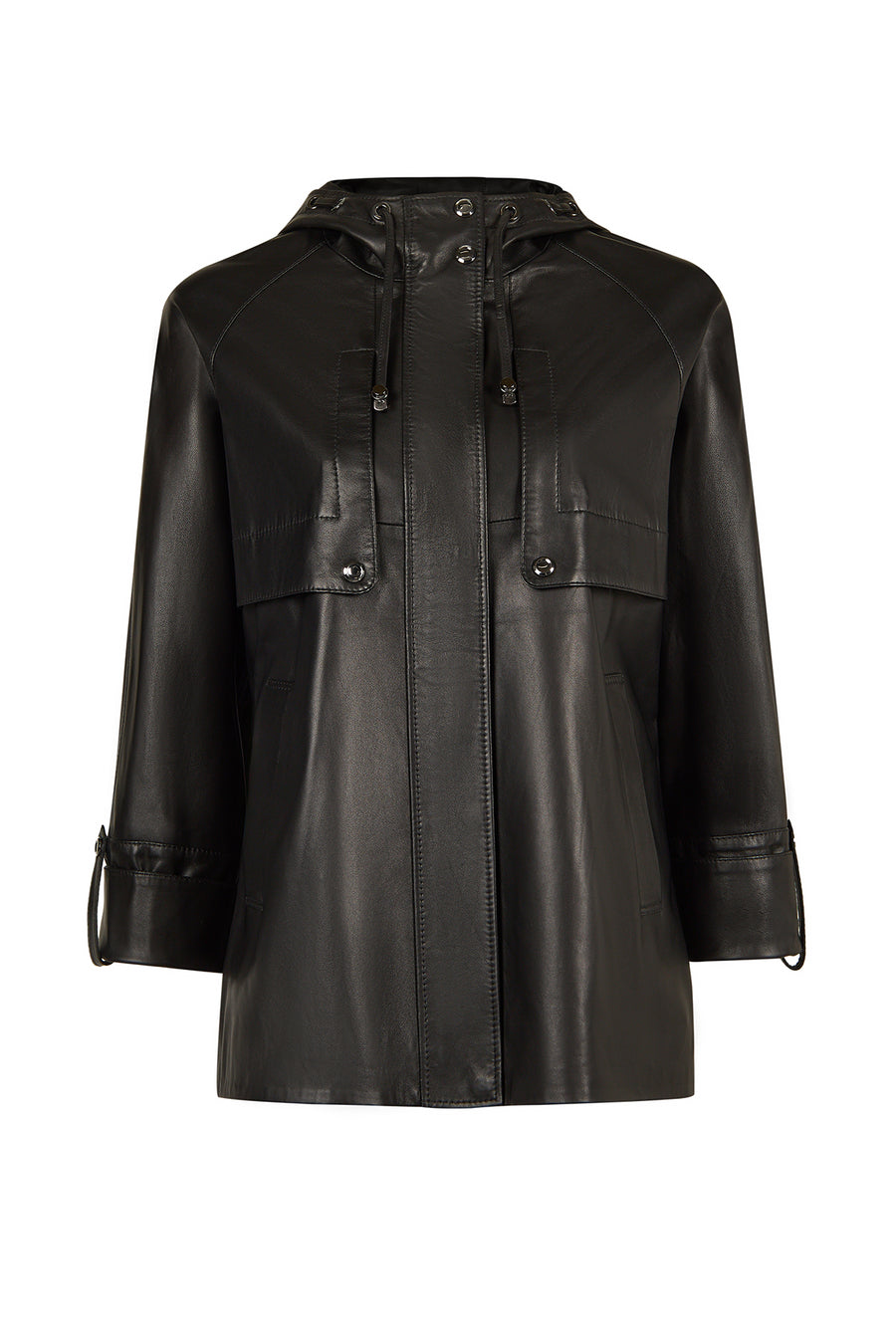 Celine Woman Black A-Line Hooded Leather Coat 26WGD5699U4 | Derimod