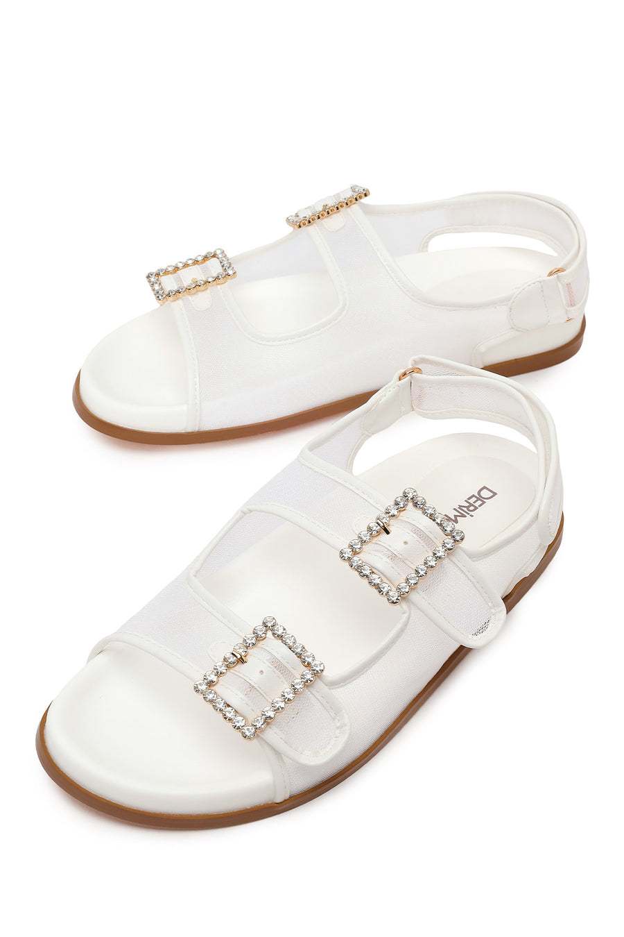 Woman White Jeweled Buckle Sandal