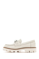 Women's Cream Leather Masculine Loafer | Derimod