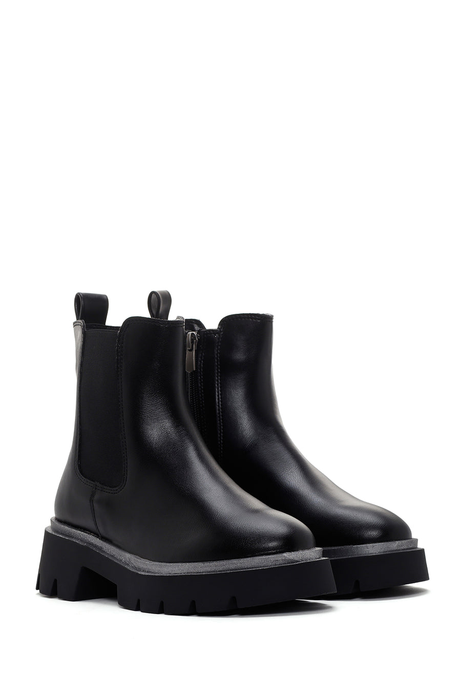 Women's Black Zippered Thick Soled Boots