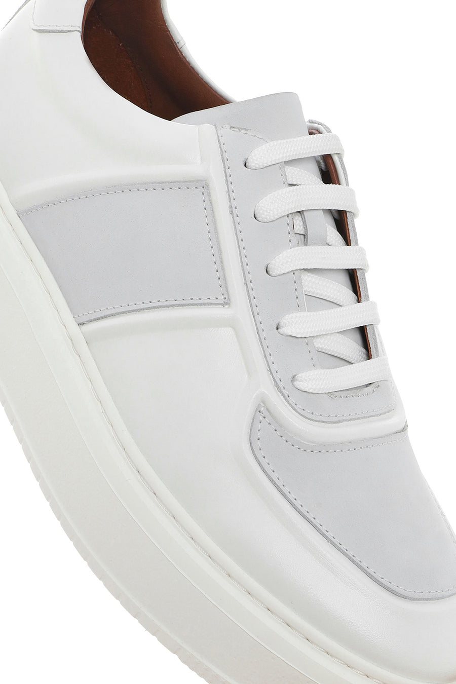 Men's White Lace-up Leather Sneaker