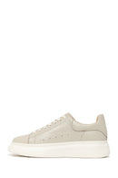 Male White Lace-Up Chunky Sole Patterned Leather Sneakers | Derimod