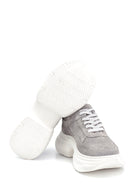 Women's Gray Suede Leather Thick Soled Sneaker | Derimod