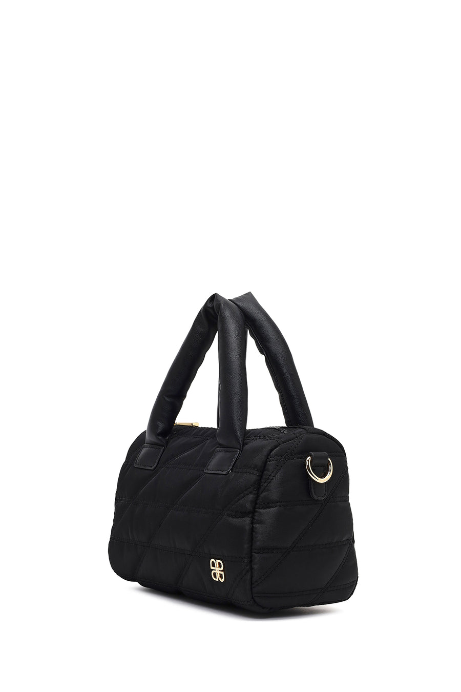 Woman Black Long-Strap Charm Fabric Shoulder Bag
