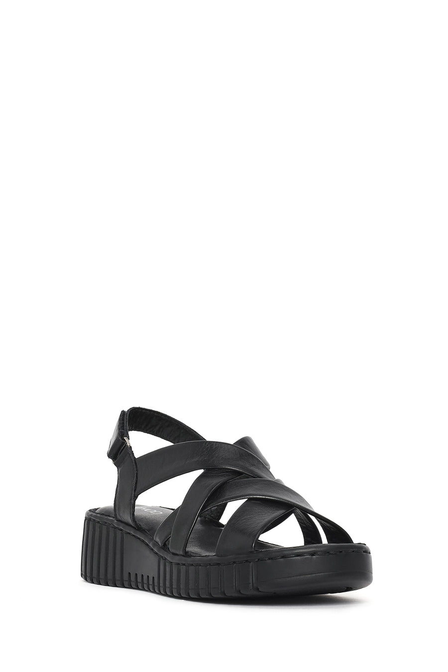 Woman Black Chunky-Soled Leather Comfort Sandals