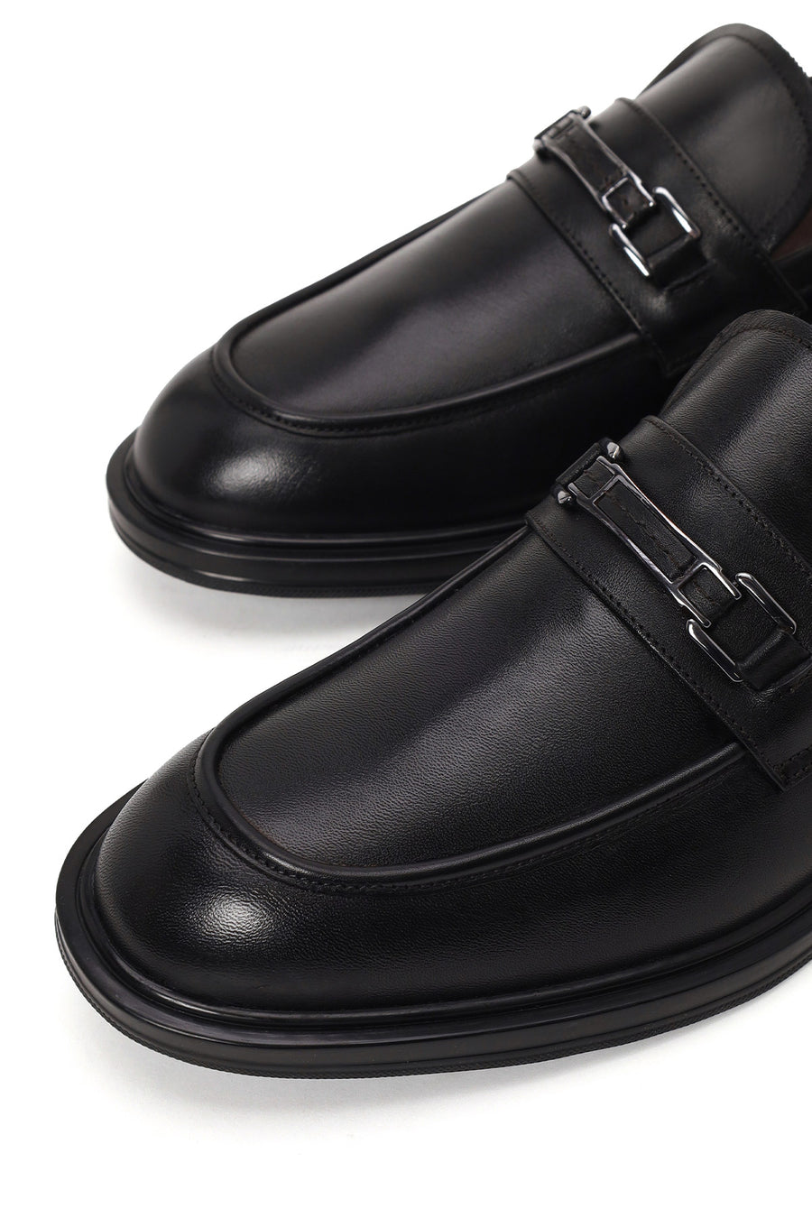 Erkek Siyah Tokalı Deri Klasik Loafer