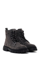 Men's Gray Zippered Casual Suede Leather Boots | Derimod