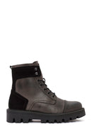 Men's Anthracite Lace-Up Zipper Detailed Leather Casual Boots | Derimod