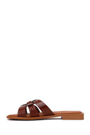 Woman Brown Braided Leather Slipper | Derimod