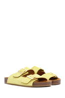 Women's Yellow Double Buckle Suede Leather Slippers | Derimod