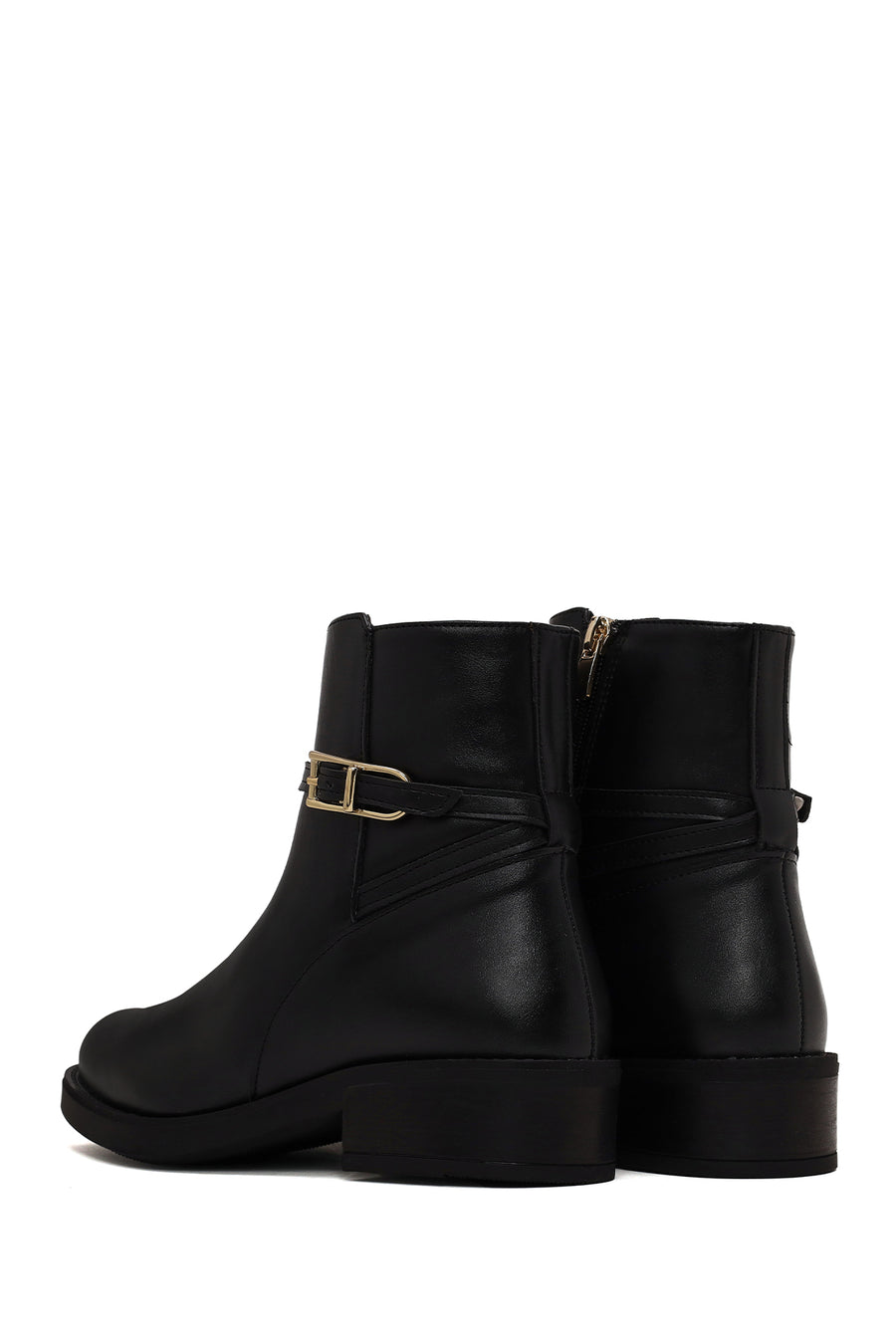 Woman Black Zip Closure Buckled Boots