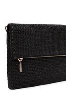 Women's Black Long Chain Strap Straw Clutch Bag | Derimod