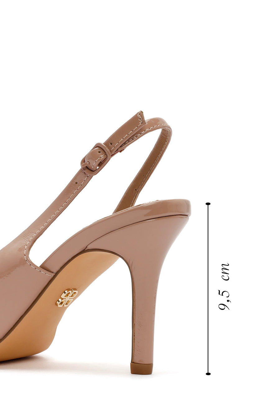 Women's Beige Slingback Thin Heel Patent Leather Shoes