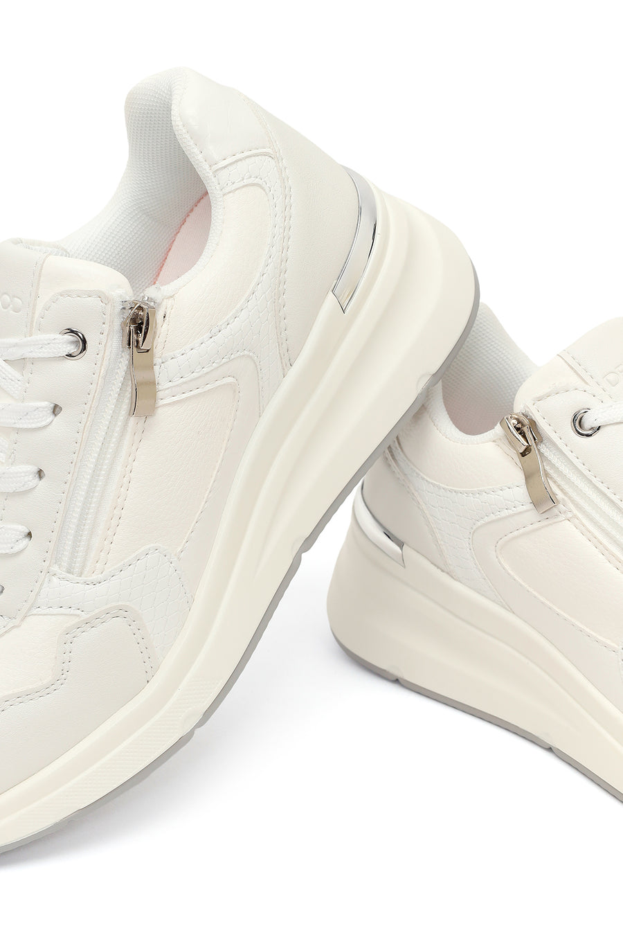 Woman White Side-Zip Lace-Up Thick-Sole Sneakers