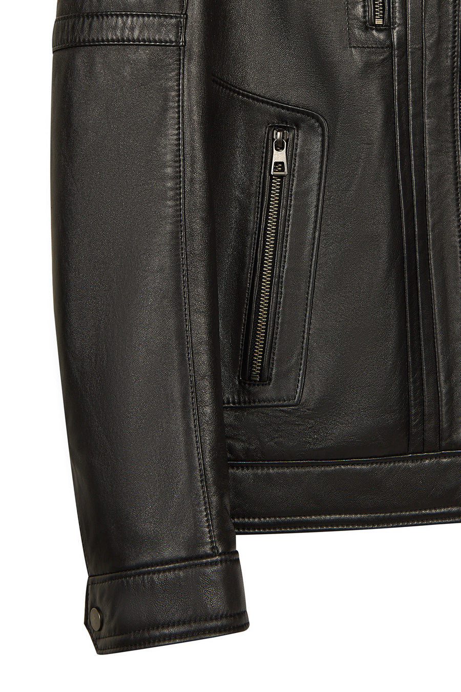 Calvin Male Black Mandarin Collar Leather Jacket