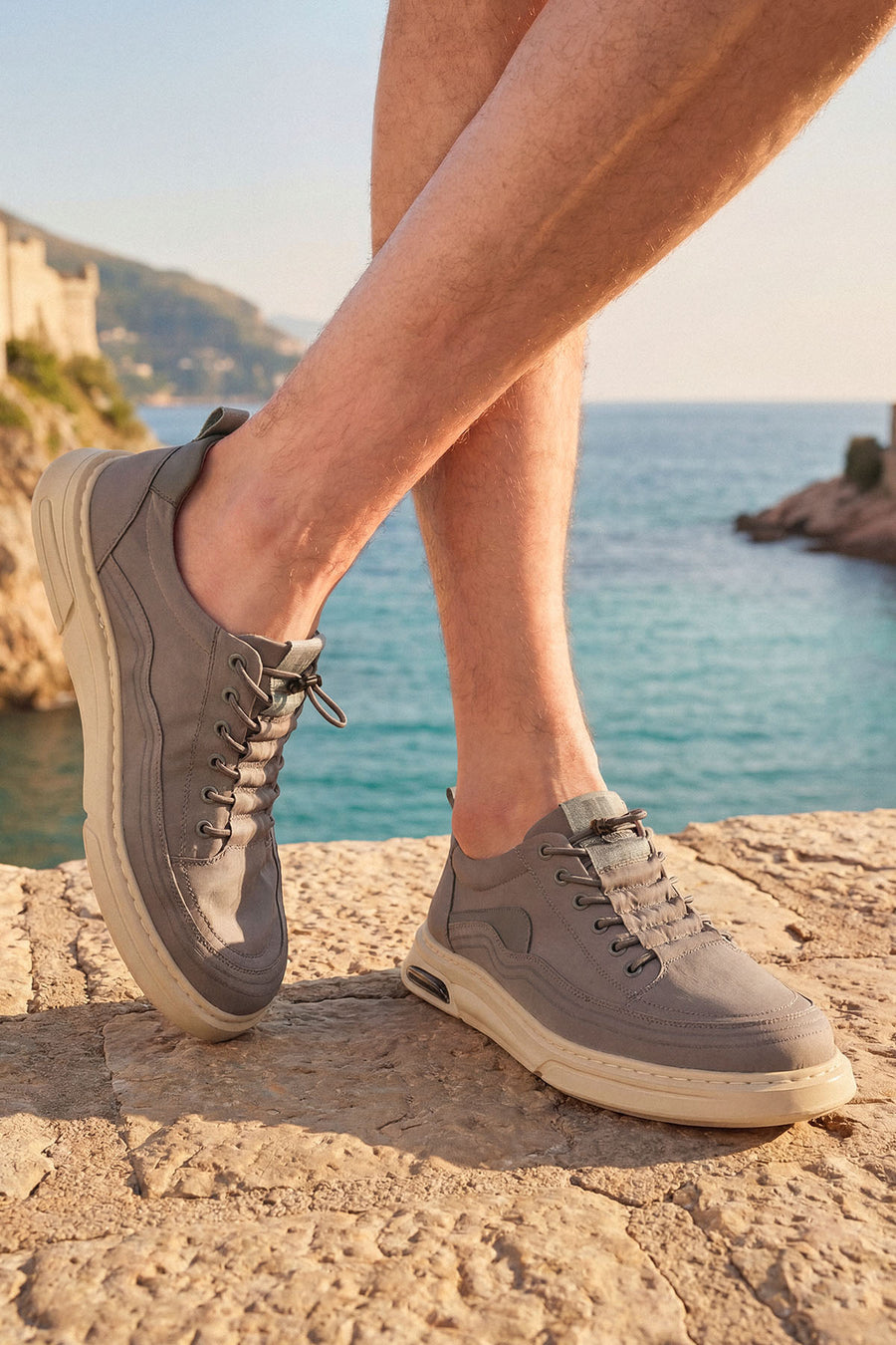 Derimoz Zero Erkek Gri Bağcıklı Kumaş Sneaker