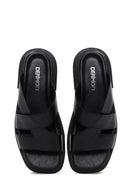 Women's Black Leather Comfort Slippers | Derimod