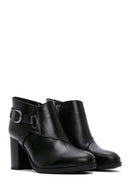 Women's Black Zippered Buckle Detailed Thick Heeled Boots | Derimod