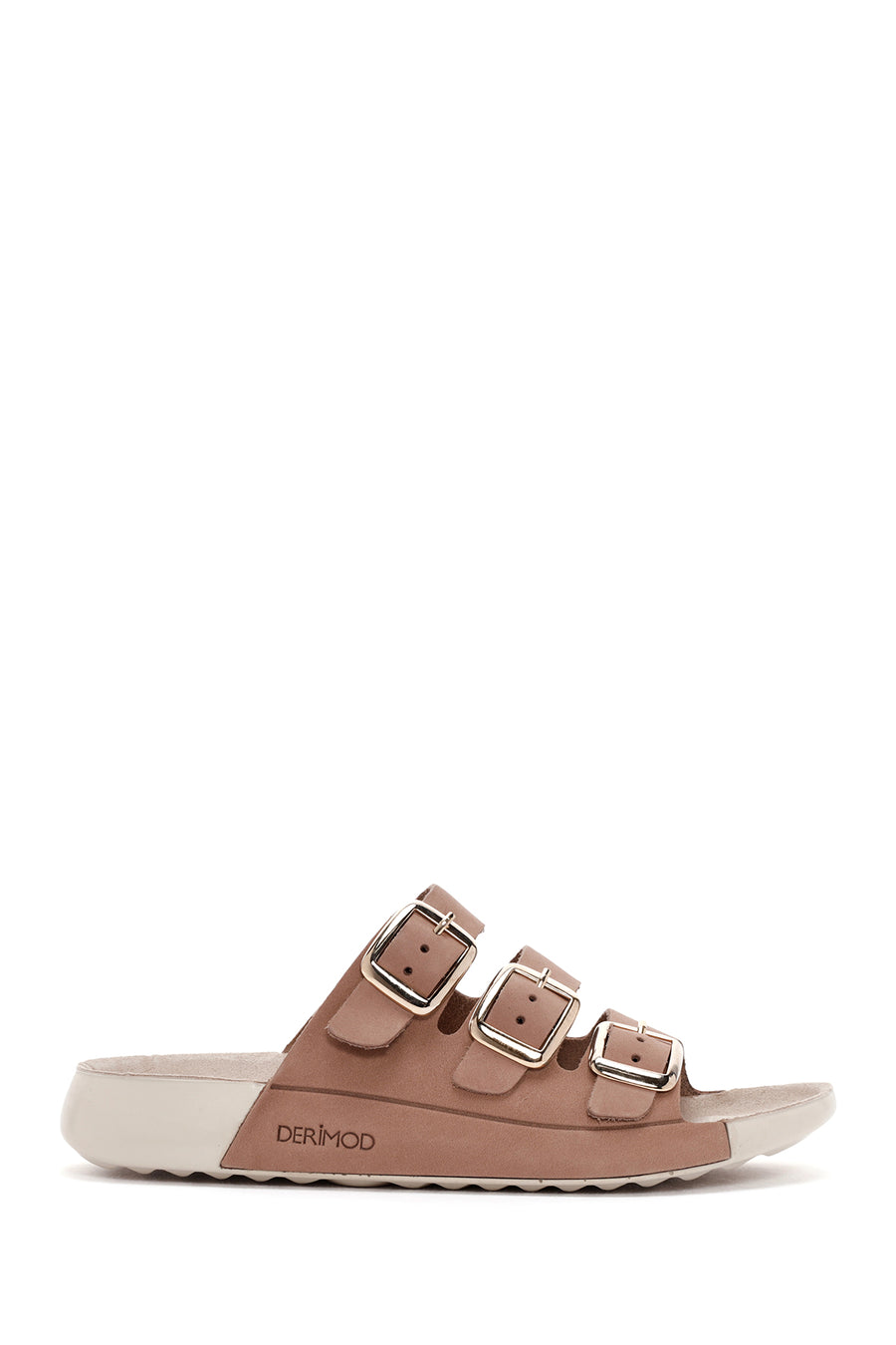 Women's Beige Buckled Nubuck Leather Comfort Slippers 25SFD5001V3 | Derimod
