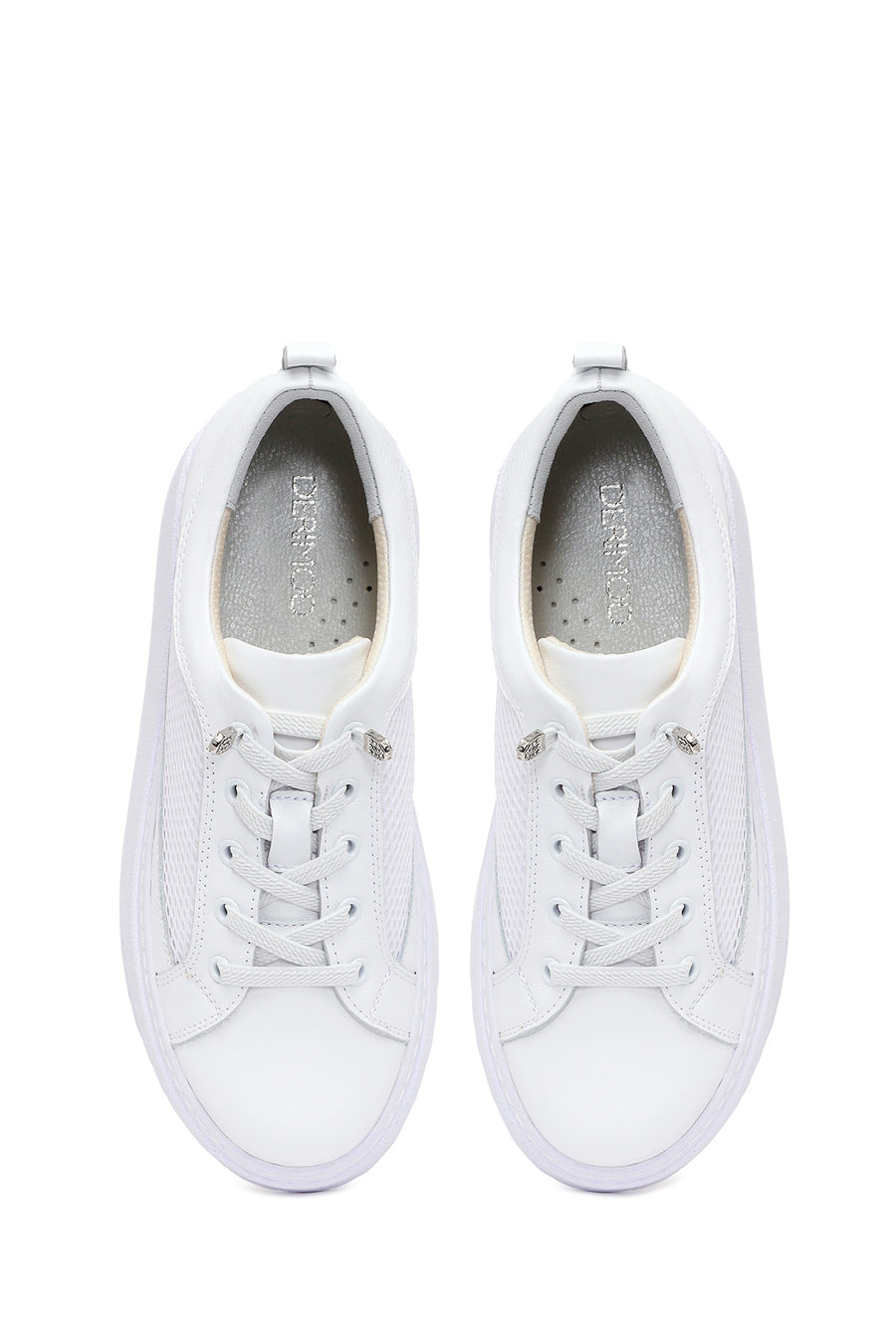 Woman White Lace-Up Thick-Soled Leather Sneaker