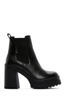 Women's Black Leather High Heeled Platform Chelsea Boots | Derimod