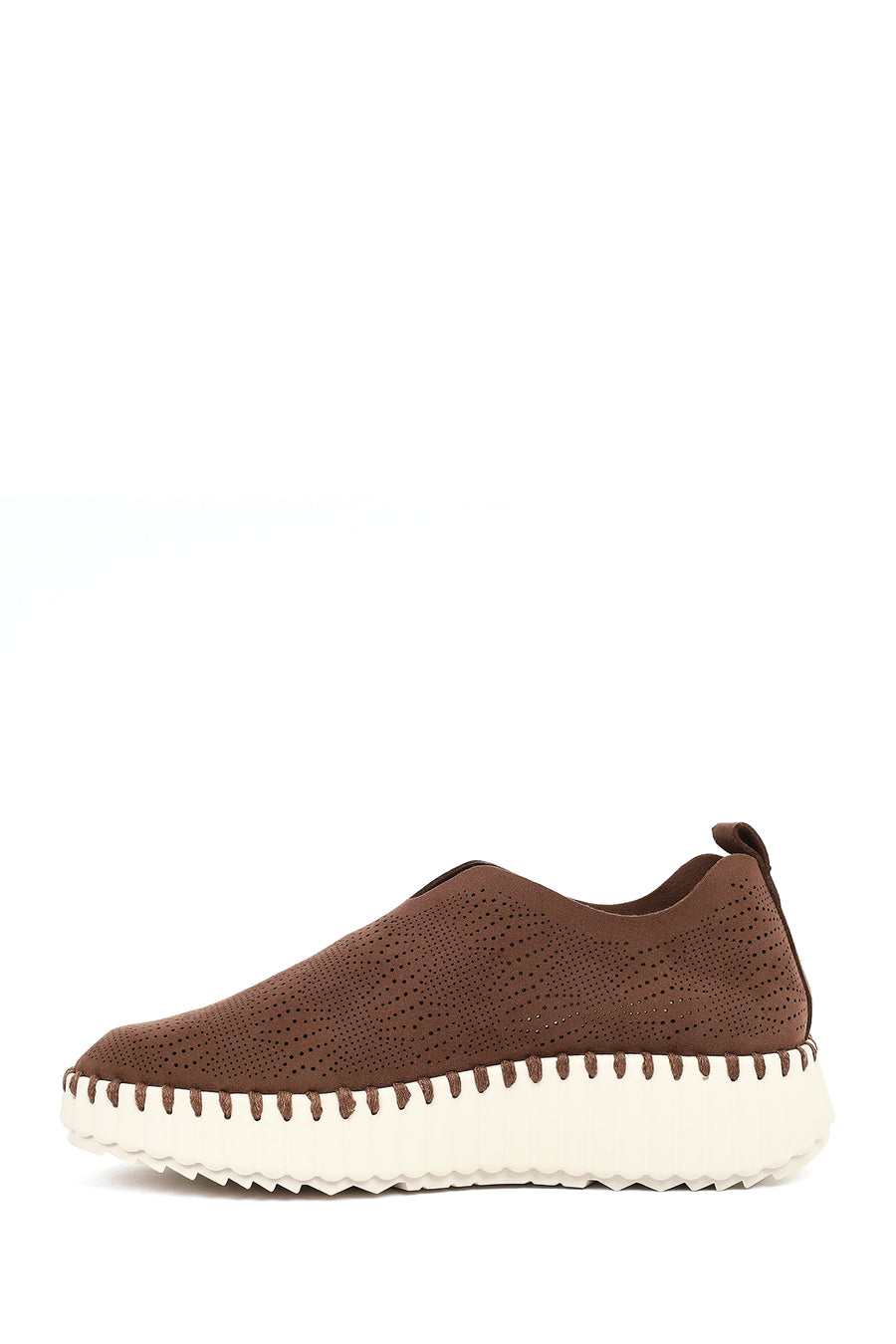 Woman Brown Thick-Soled Patterned Suede Comfort Shoe